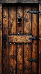 Aged Wooden Door with Metal Hardware