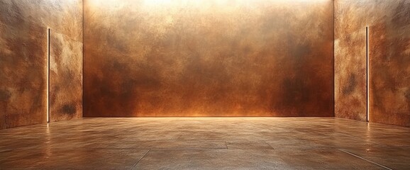 Empty room with warm, textured walls and polished floor