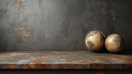 Vintage globes on rustic tabletop
