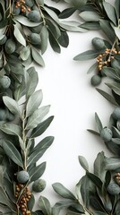 Olive branches frame white background