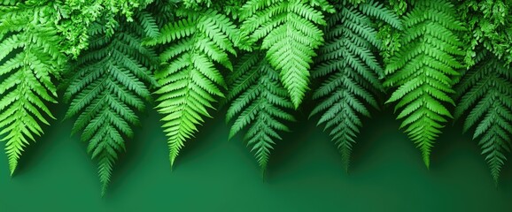 Obraz premium Lush green fern leaves on a dark green background