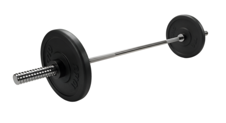 A barbell with weights, isolated on a black background.