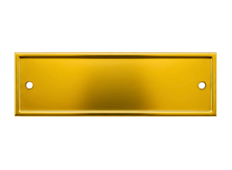 Blank brass plaque with screw holes isolated on transparent background