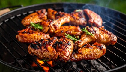 Grilled chicken wings on a barbecue