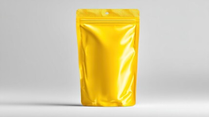 Vibrant yellow stand-up pouch with zipper seal and hanging hole