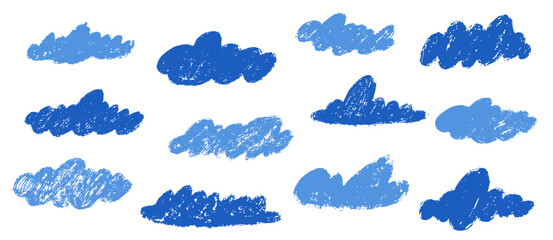 Vector doodle star clouds icons hand drawn elements. Chalk crayon sketch glitter design collection for christmas pattern. 