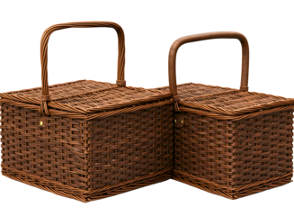  woven picnic baskets with handles isolated on transparent background