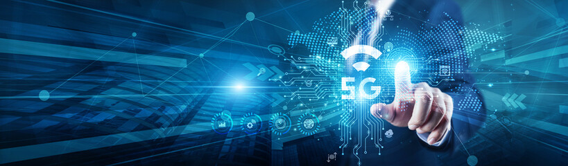 Network Architect touch with global on structure 5G Technology network, enabling faster speeds, low latency, IoT, mobile access, connectivity, bandwidth, and smart devices.