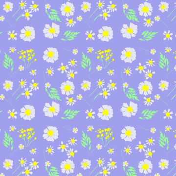 Pattern floreale con fiori color lavanda e  verde menta su sfondo viola