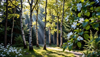 Serene Birch Grove Soft Dappled Light