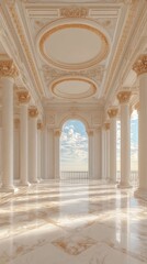 Elegant, sunlit colonnaded hall