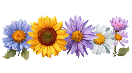 Spring Flower Set with Vibrant Blooms on Transparent Background

