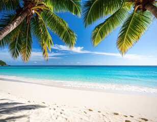 Tropical beach paradise with palm trees (1)
