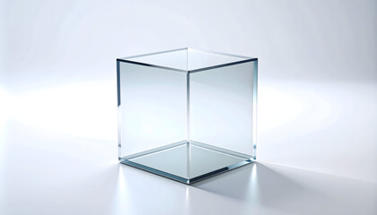Transparent Glass Cube on White Background