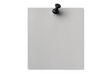 White note paper secured by black push pin, displaying clean minimalist design for messaging and planning purposes against transparent backdrop