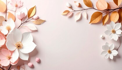Elegant floral arrangement studio digital art soft pastel background top-down view nature inspired design for home decor