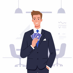 businessman holding cards flat design 