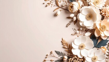 Elegant floral arrangement studio digital art minimalist aesthetic top-down view decorative concept for home decor