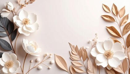 Elegant floral arrangement studio paper art minimalist overhead nature-inspired decor