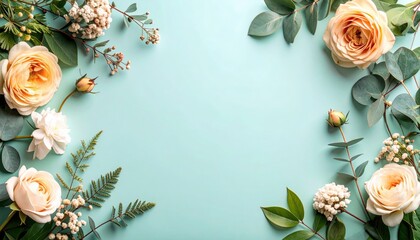 Elegant floral arrangement on soft blue background decorative plants nature aesthetic viewpoint calm concept