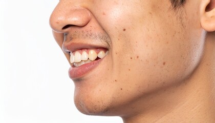 Fototapeta premium Close Up of a Man's Smiling Face Showing Healthy Teeth and Skin.