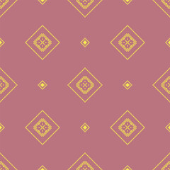 Seamless pixel geometric diamond pattern in yellow and rose.