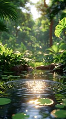 Naklejka premium Lush pond in a tropical forest