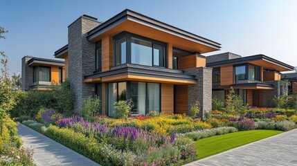 Fototapeta premium Modern homes with lush landscaping
