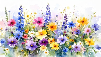 Vibrant flower field illustration