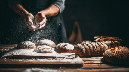 Bread being prepared by a baker.
