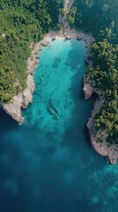 Obraz premium Tropical cove, vibrant turquoise water, lush greenery