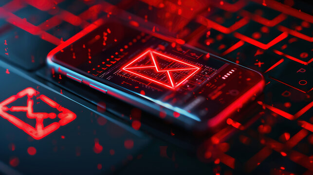 laptop alert email Red warning icons, digital interface Digital Communication Phishing Attack Online Scam Cyber Threat. Concept hacker cybersecurity data theft