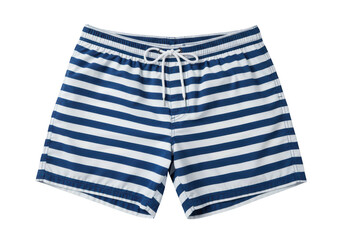 Blue and white striped swim shorts with a drawstring, isolated on white isolated on transparent background