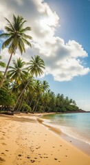 Tropical paradise beach with palm trees, turquoise ocean, and sunny sky perfect for a summer vacation, turquoise ocean, and sunny sky perfect for a summer vacation