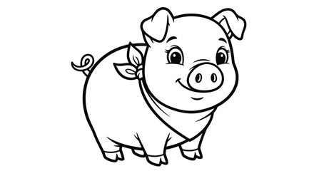 Fototapeta premium Playful Piglet's Smile: A charming, outlined illustration of a cute piglet, perfect for children's illustrations and educational resources. Capturing the joy and innocence of the animal kingdom.