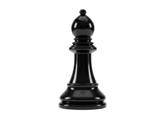 A polished black chess bishop piece, isolated on a transparent background