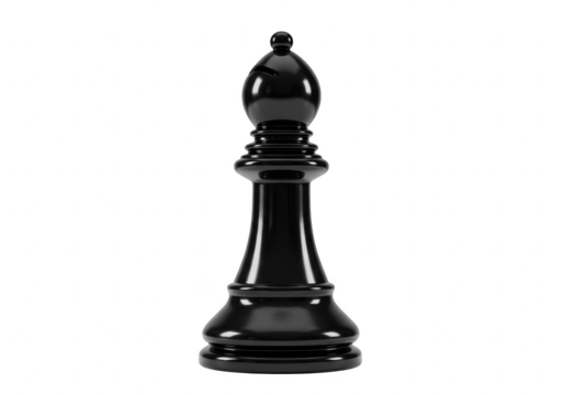A polished black chess bishop piece, isolated on a transparent background