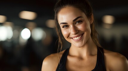 Energetic woman smiling after a workout at the gym