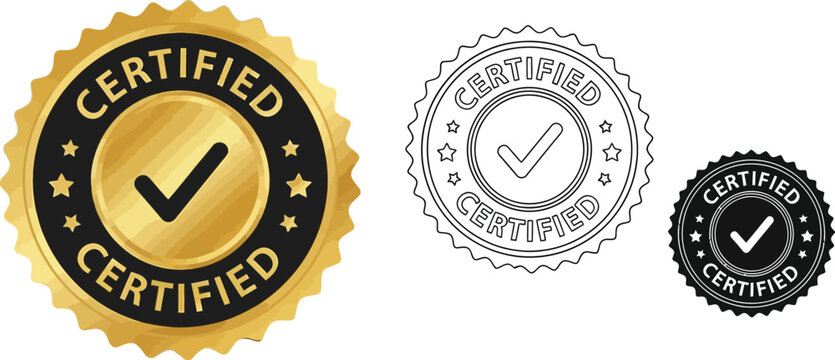 Certified stamp vector graphic design for product guarantee and quality assurance badge icon seal gold