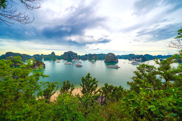 Viewpoint from the top of the Ti Top island, providing panoramic views of the bay. Ha Long Bay, Vietnam