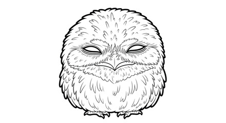 Fototapeta premium Owl Artwork: A detailed illustration of an owl's face, presented in a clean, black and white line art style, highlighting intricate feather textures and the intensity of its gaze.
