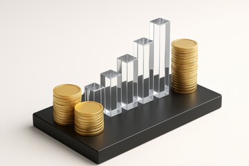 Financial Growth Visualization: A striking visual representation of financial progress, with a stack of gold coins paired with a rising bar graph, symbolizing the growth and potential of investments.