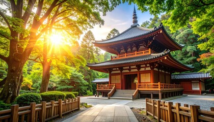 Scenic Asian temple at sunrise