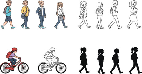 Naklejka premium Walking and biking to school vector illustration back to school concept student commuting clip art design