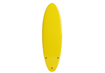 A vibrant yellow surfboard with two black fin boxes, poised for aquatic adventures, isolated on a transparent background