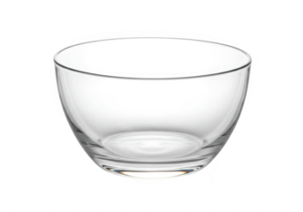 A simple, clear glass bowl, empty and ready for use, isolated on a transparent background