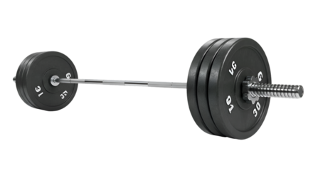 Weightlifting barbell with plates.