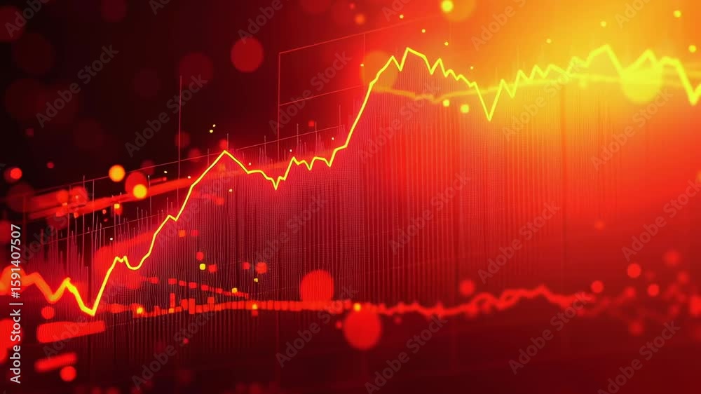 Poster a red and orange graph with a downward trend. the graph is showing a decline in a certain value