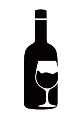 silhouette of a bottle of wine and a glass filled with wine