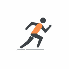 A stylized vector illustration of a person running, depicted in dark gray with an orange shirt, against a white background.